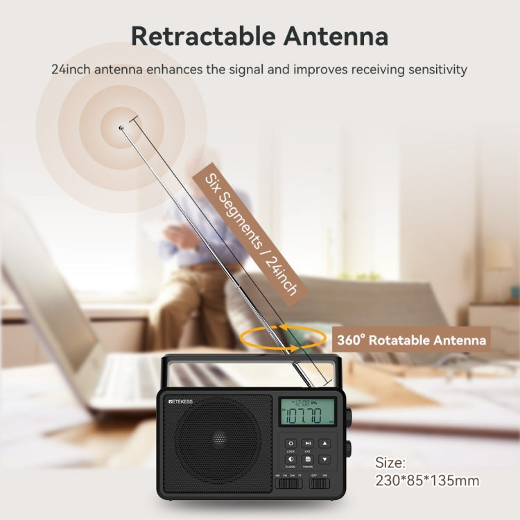 Retekess TR638 LCD Digital Display Full-Band Bluetooth FM Radio Support External Antenna Reluova