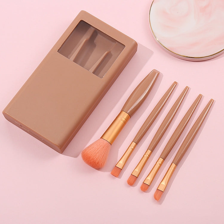 5 In 1 Windowed Mirror Case Portable Mini Multifunctional Makeup Brushes Cosmetic Tool Set(Bean Paste Color)-Reluova