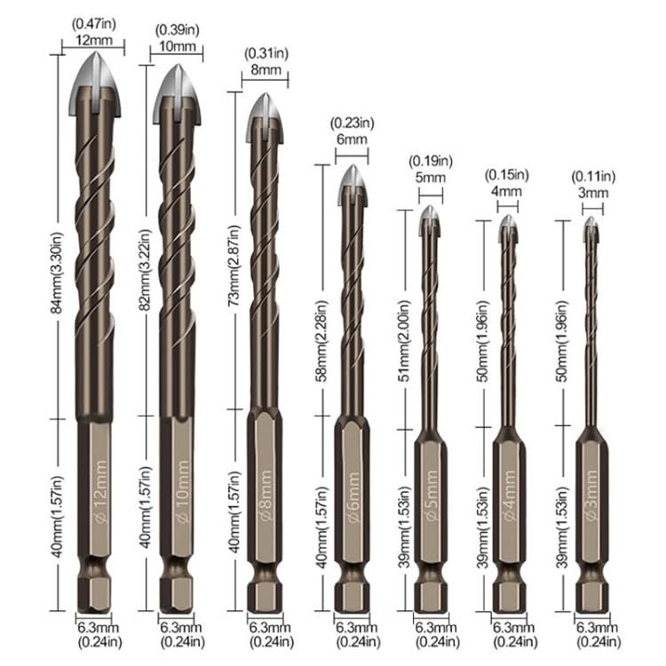 6mm Hexagonal Shank Spiral Flute Cross Alloy Drill Bits Glass Tile Four Edge Drivers-Reluova