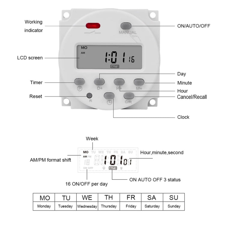 SINOTIMER  CN101A  5V  16A Digital LCD Timer Switch Programmable Timer Controller Reluova