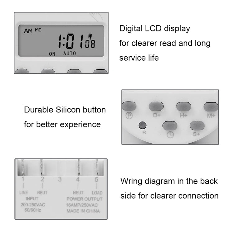 1 Second Interval Digital LCD Timer Switch 7 Days Weekly Programmable Time Relay