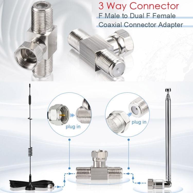 F Type Splitter 3 Way Connector F Male To Dual F Female Coaxial Connector Adapter