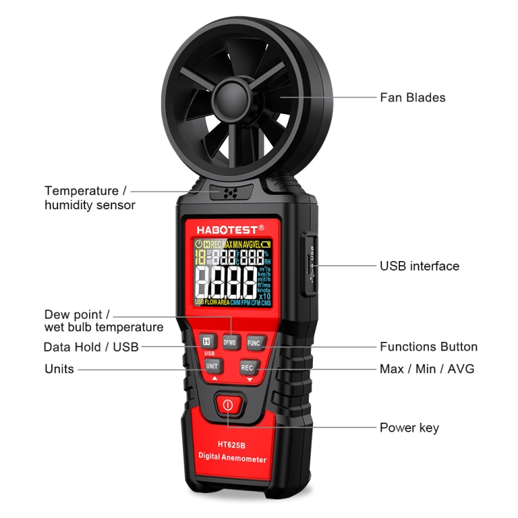 HABOTEST Handheld High-Precision Digital Anemometer With USB - Reluova