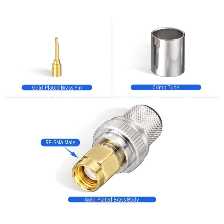 10pcs /Pack RP-SMA Male Crimp Solder Connector For LMR-400 / Belden-9913 / RG8 / RG213 Coaxial Cable