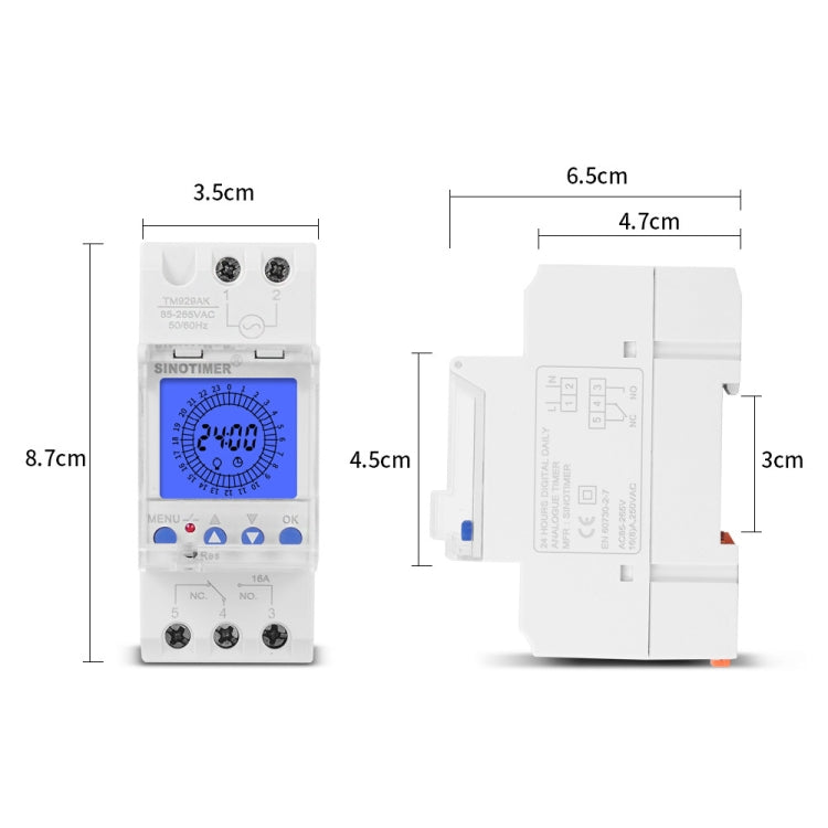 SINOTIMER  TM929AKL 85-265V 16A 24hrs Digital Analogue Din Module Time Switch With Backlight - Reluova