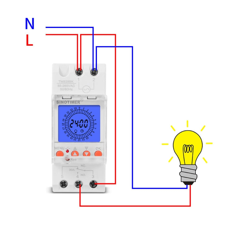 SINOTIMER  TM929BKL 85-265V 30A 24hrs Digital Analogue Din Module Time Switch With Backlight - Reluova