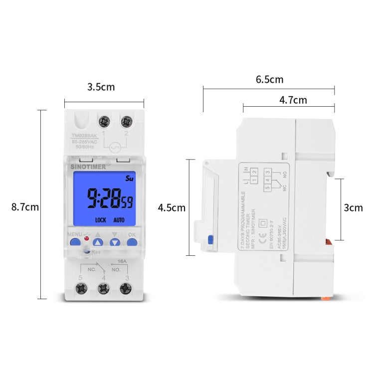 SINOTIMER TM928SAKL 85-265V 16A  1 Second to 168 Hours Programmable Electronic Time Switch - Reluova