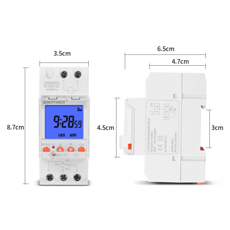 SINOTIMER TM928SBKL 85-265V 30A  1 Second to 168 Hours Programmable Electronic Time Switch - Reluova