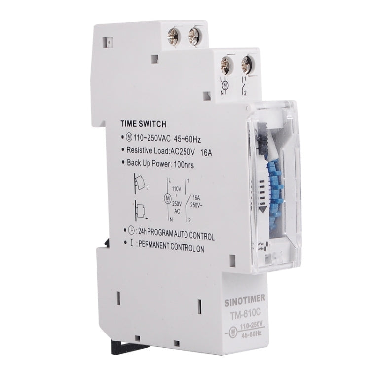 SINOTIMER  TM610C 110-250V 16A Quartz Mechanical Timer 24 Hours Programmable Din Rail Relay - Reluova