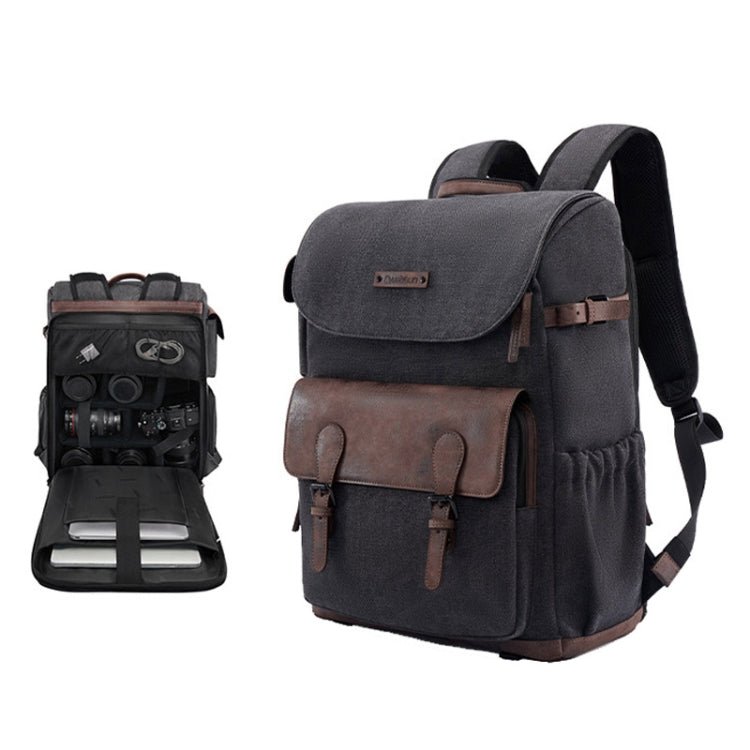 Cwatcun D128 Vintage Shoulder Backpack Split Compartment Large Capacity Splashproof Photography Bag