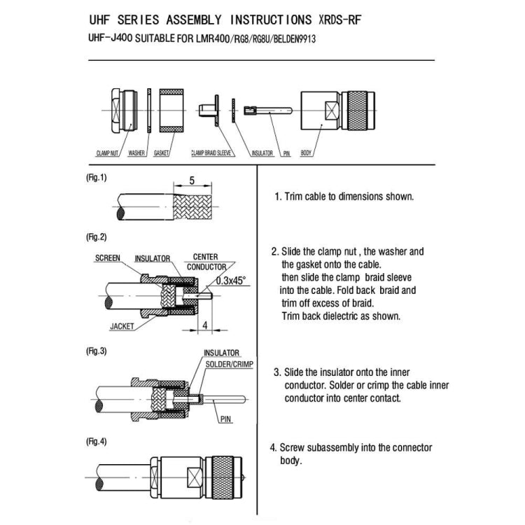 All Copper UHF Male RF Coaxial Connector For LMR400 / RG8 / RG8U / KMR400 / Belden 9913 / 7D-FB Coaxial Cable