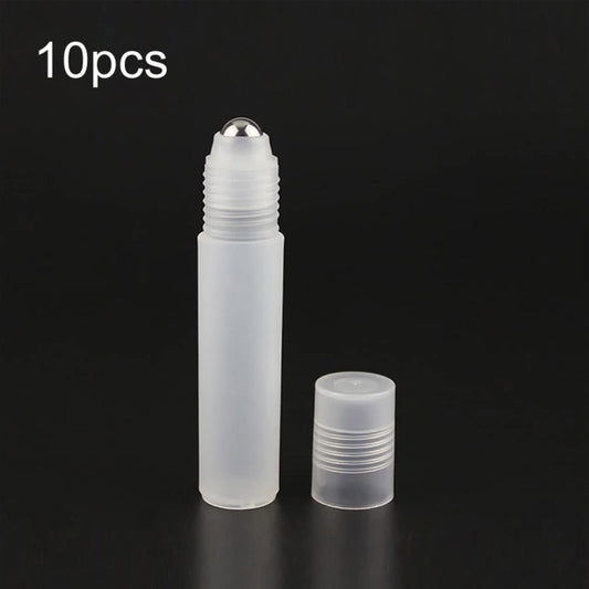 5ml 10pcs Frosted Roller Ball Empty Bottle Plastic Portable Perfume Roller Ball Bottle Essential Oil Dispenser Bottle(钢珠)-Reluova