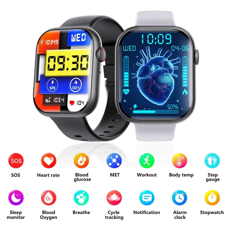 F70  2.1 Inch Screen Smart Watch With Blood Sugar/Blood Oxygen Monitoring /SOS Alarm/100+ Sports Modes