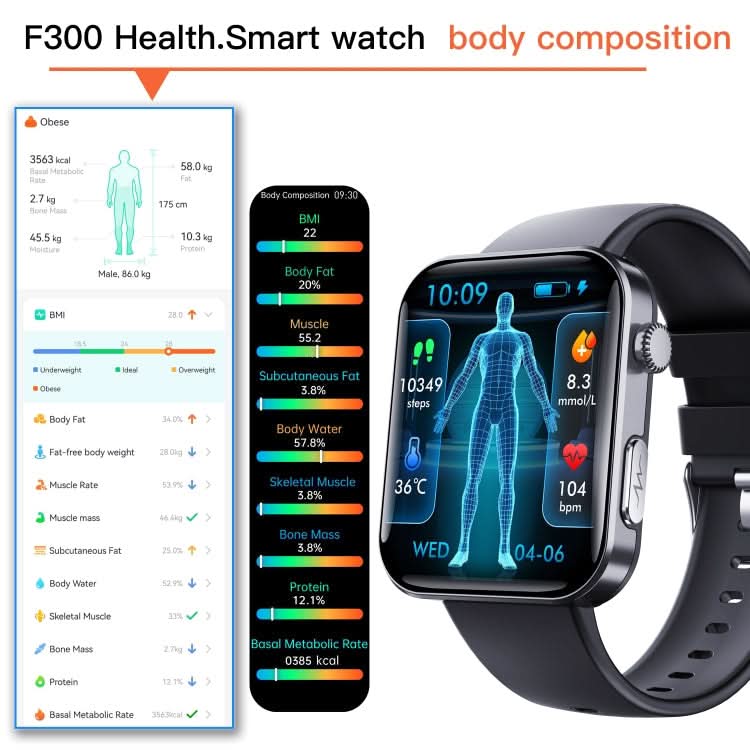 F300  2.1-Inch Screen Smart Watch Supports Bluetooth Calls/ECG/Blood Composition Analysis/50+ Sports Modes