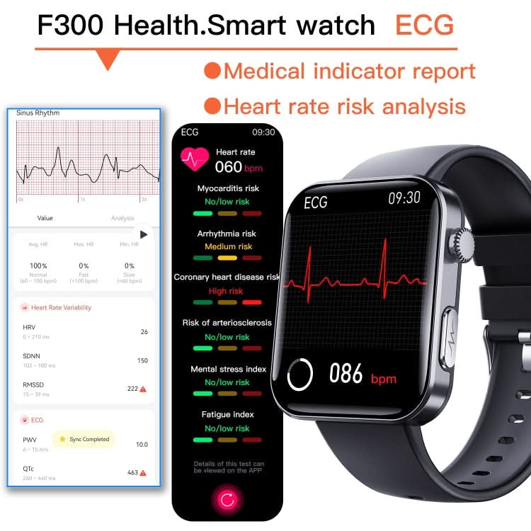 F300  2.1-Inch Screen Smart Watch Supports Bluetooth Calls/ECG/Blood Composition Analysis/50+ Sports Modes