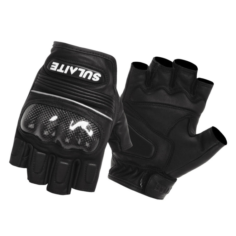 SULAITE Motorcycle Sheepskin Carbon Fiber Breathable Half-finger Riding Gloves Reluova