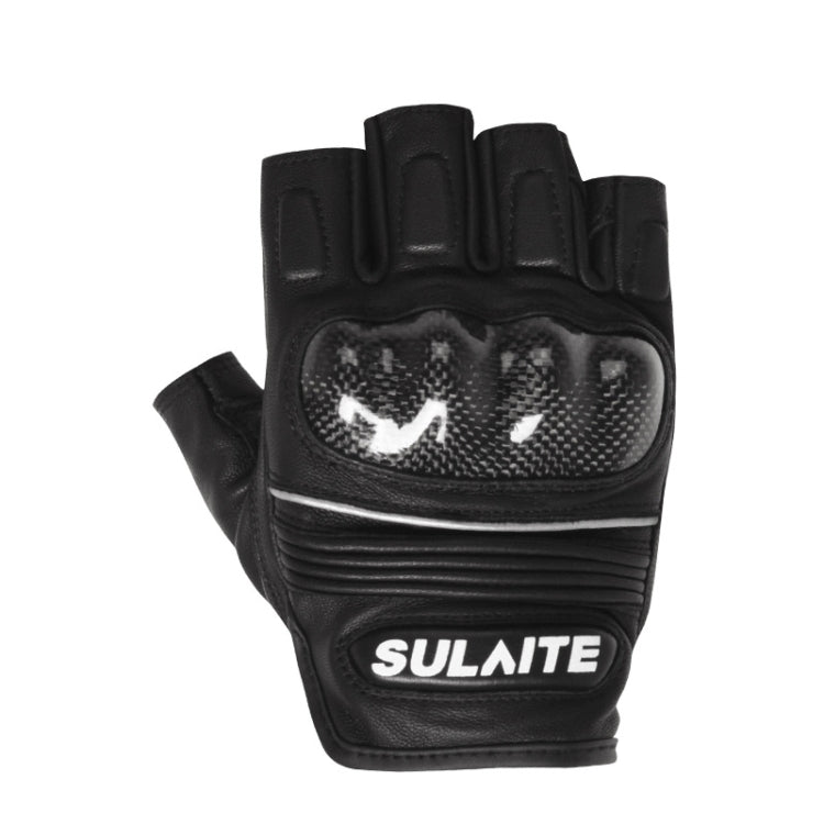 SULAITE Motorcycle Sheepskin Carbon Fiber Breathable Half-finger Riding Gloves Reluova