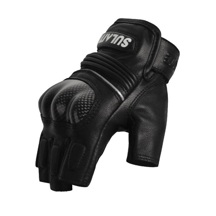 SULAITE Motorcycle Sheepskin Carbon Fiber Breathable Half-finger Riding Gloves Reluova