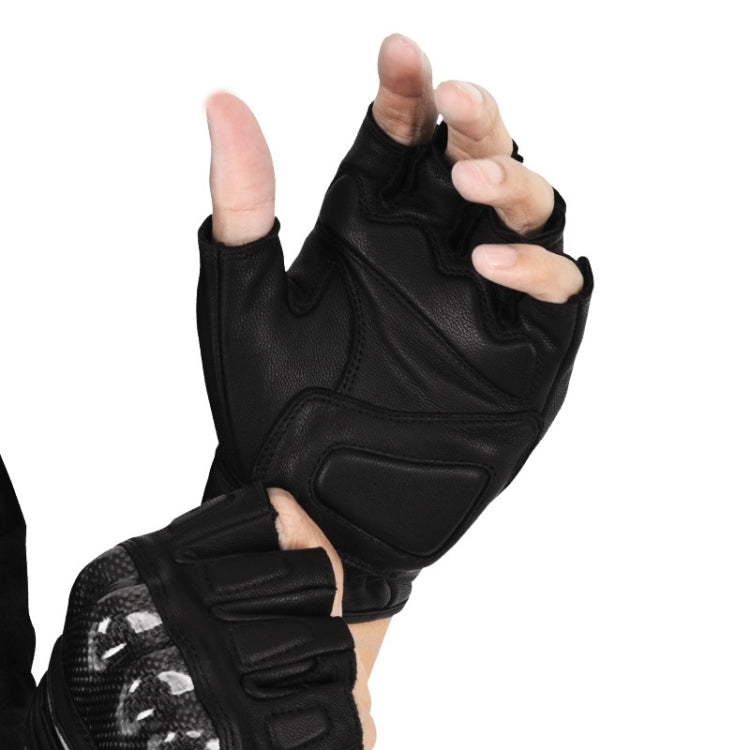 SULAITE Motorcycle Sheepskin Carbon Fiber Breathable Half-finger Riding Gloves