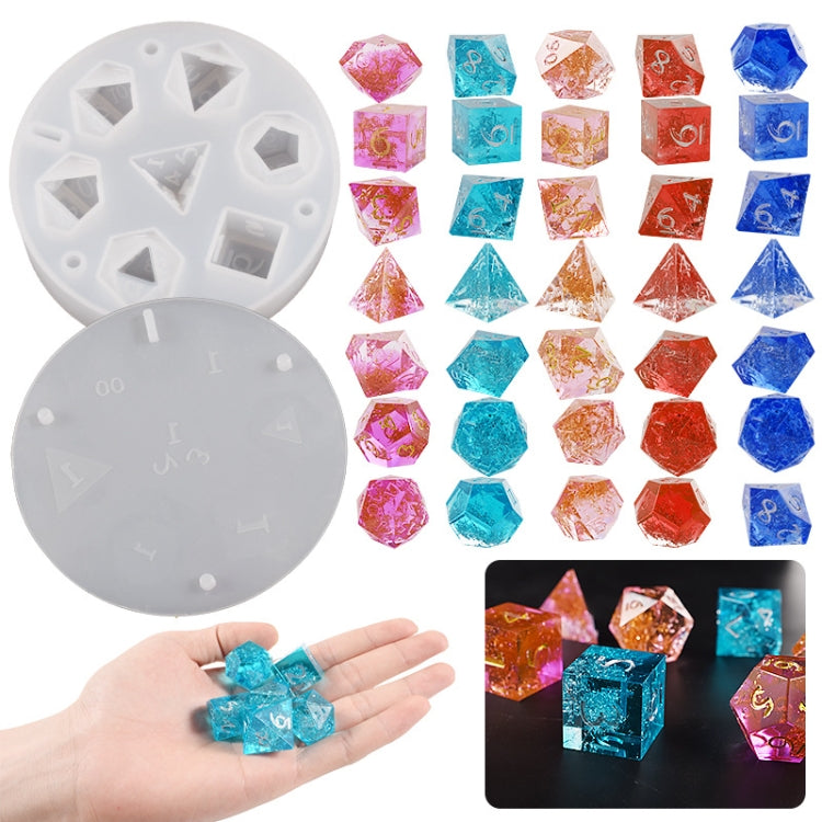 Silicone Dice Resin Molds with 7 Standard Polyhedral Stereoscopic Dice Cavities