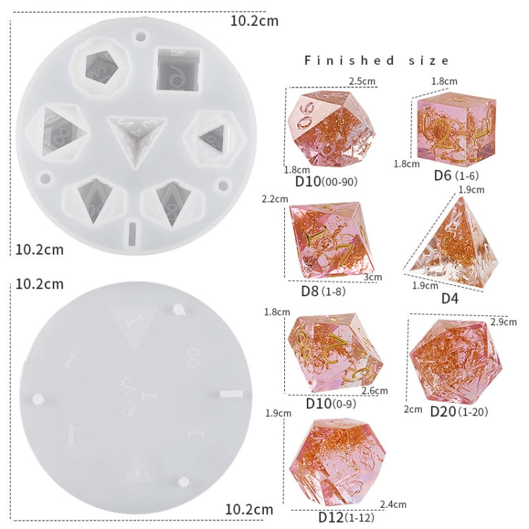 Silicone Dice Resin Molds with 7 Standard Polyhedral Stereoscopic Dice Cavities My Store