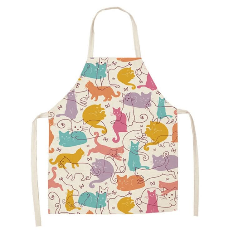 Cartoon Cats Couple Linen Sleeveless Apron Kitchen Furniture Cleaning Coverall, Series 1 Reluova