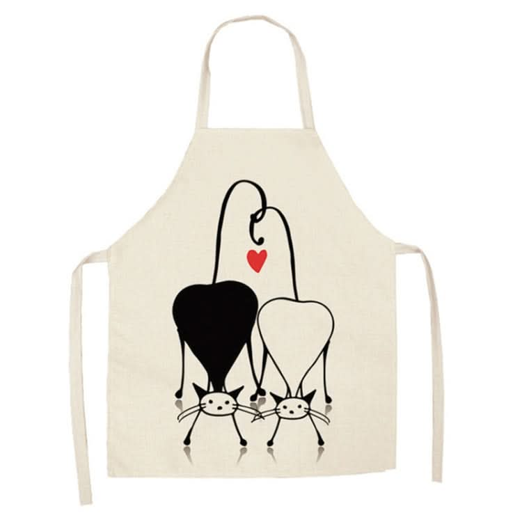 Cartoon Cats Couple Linen Sleeveless Apron Kitchen Furniture Cleaning Coverall, Series 1 Reluova