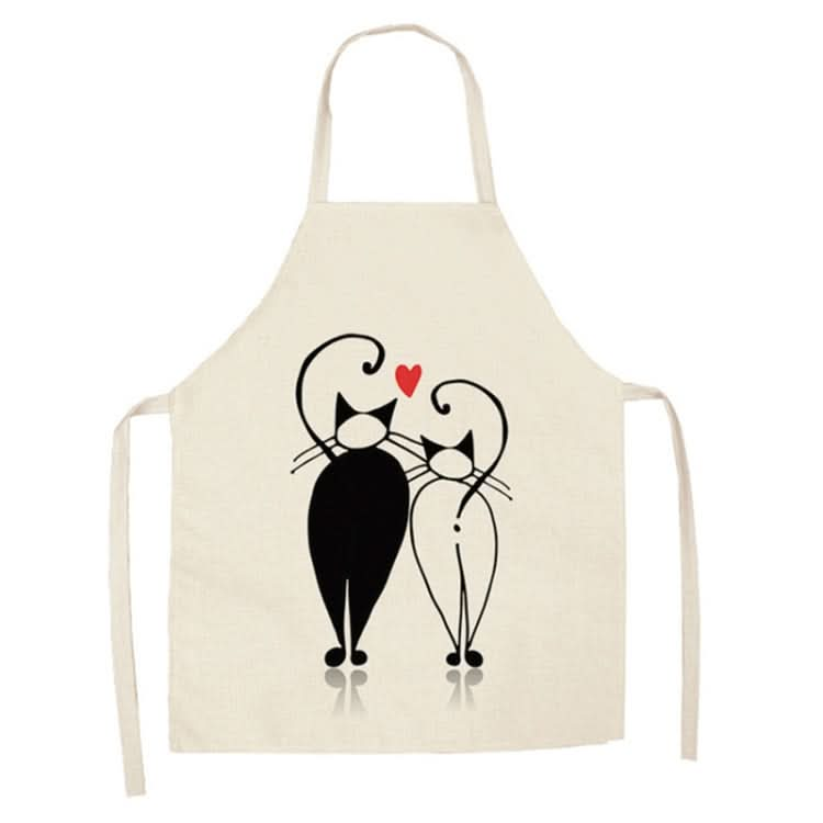 Cartoon Cats Couple Linen Sleeveless Apron Kitchen Furniture Cleaning Coverall, Series 1 Reluova