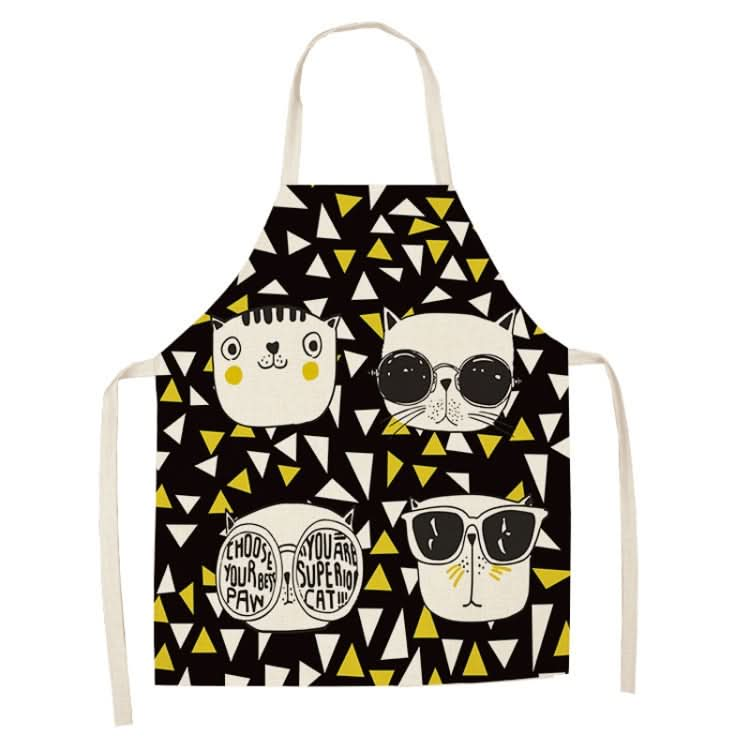 Cartoon Cats Couple Linen Sleeveless Apron Kitchen Furniture Cleaning Coverall, Series 1 Reluova