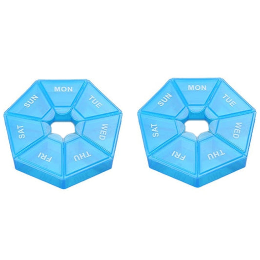 2pcs Portable Transparent Moisture-Proof Weekly 7-grids Pill Storage Box(Blue)-Reluova