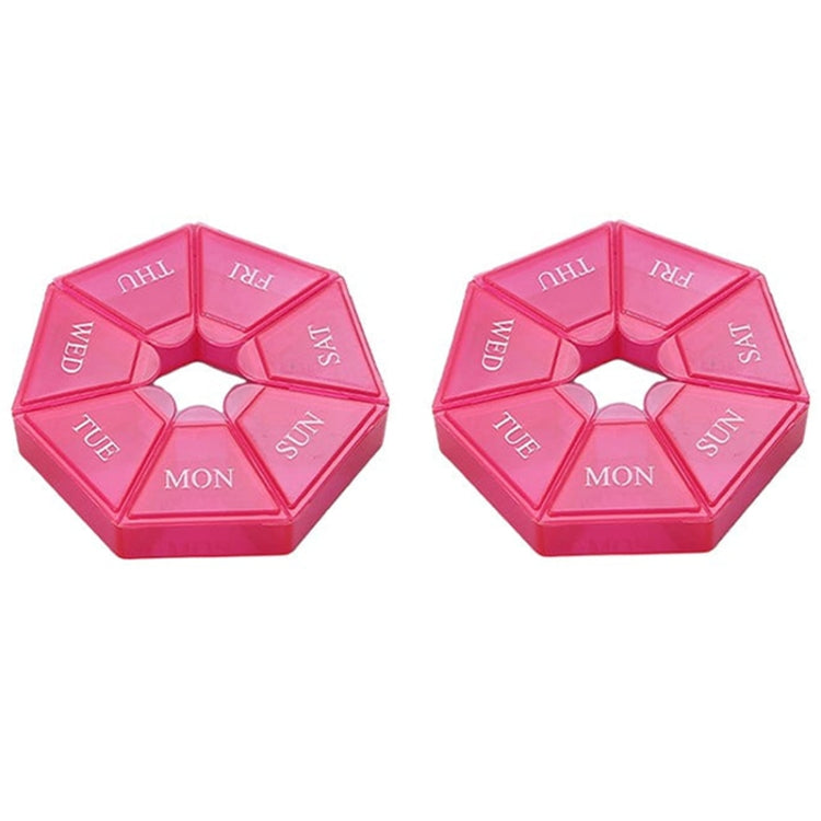 2pcs Portable Transparent Moisture-Proof Weekly 7-grids Pill Storage Box(Rose Pink)-Reluova