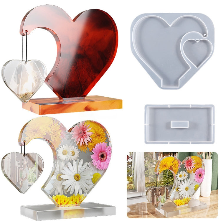 DIY Glue Double Heart-Shaped Hanging Photo Frame Display Stand Silicone Mold My Store