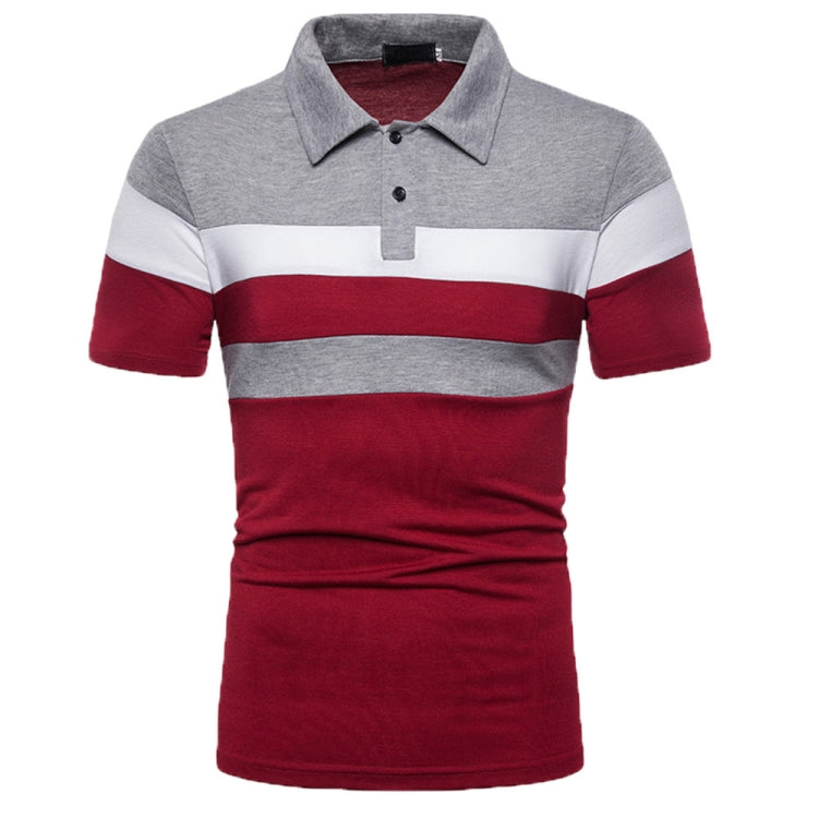 Summer Men Short Sleeve Colorblocking T-Shirt Casual Men Lapel Polo Shirt