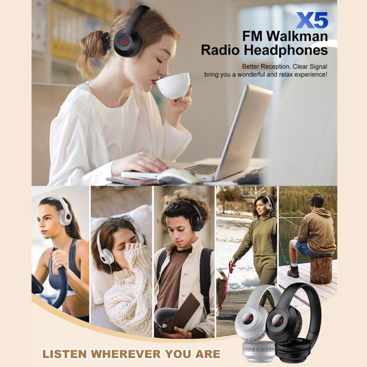 X5 Portable Digital Display Folding Headset FM Radio Headphones - Reluova