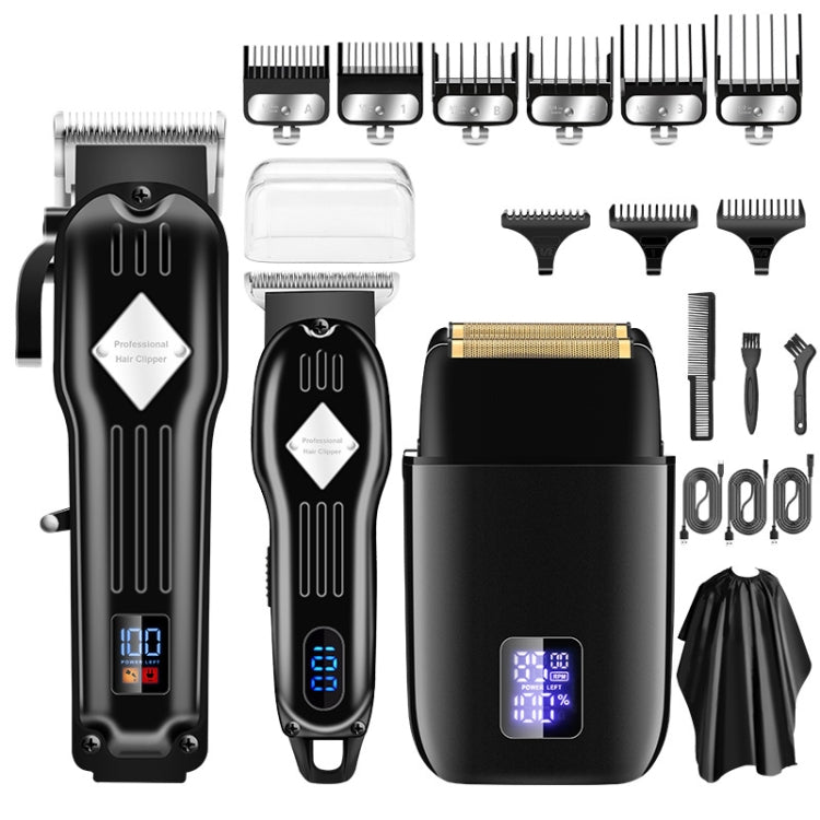 3pcs /Set Men Home Hair Salon High-power Hair Clipper(Black)-Reluova