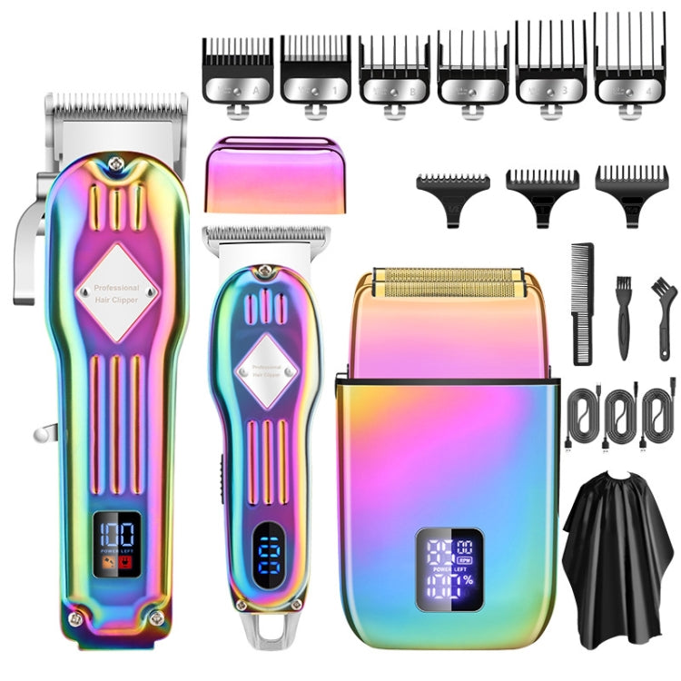 3pcs /Set Men Home Hair Salon High-power Hair Clipper(Colorful)-Reluova