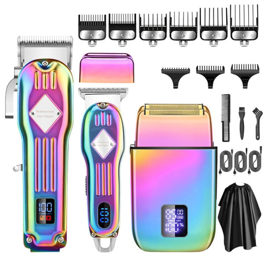 3pcs /Set Men Home Hair Salon High-power Hair Clipper(Colorful)-Reluova