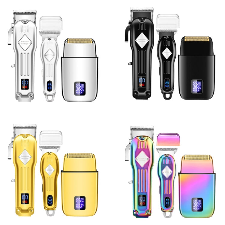 3pcs /Set Men Home Hair Salon High-power Hair Clipper(Gold)-Reluova