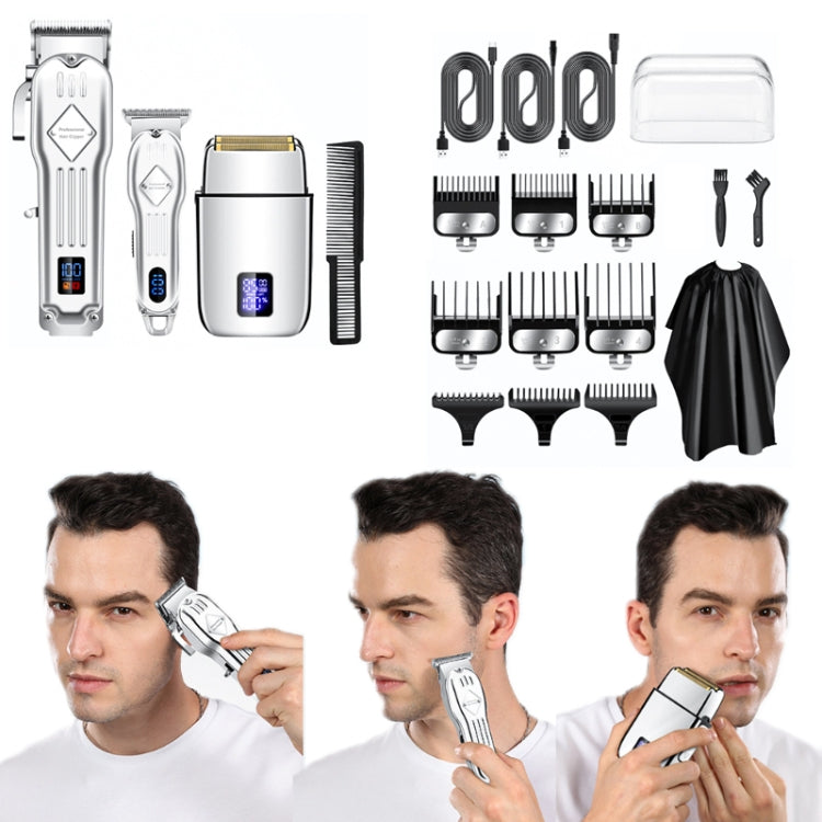 3pcs /Set Men Home Hair Salon High-power Hair Clipper(Colorful)-Reluova