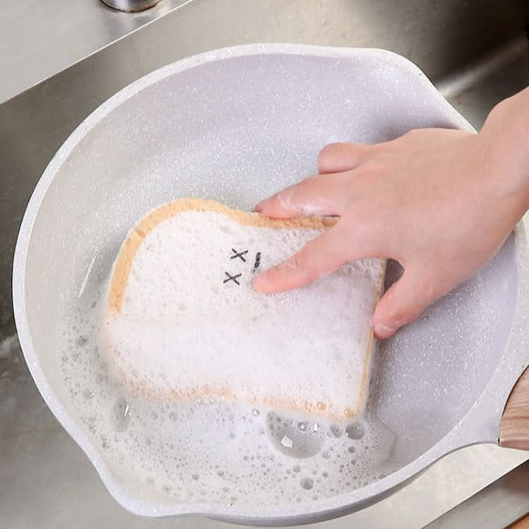 Cute Toast Absorbent Wood Pulp Sponge Brush Dishwashing Wipe Kitchen Cleaning Tool Reluova