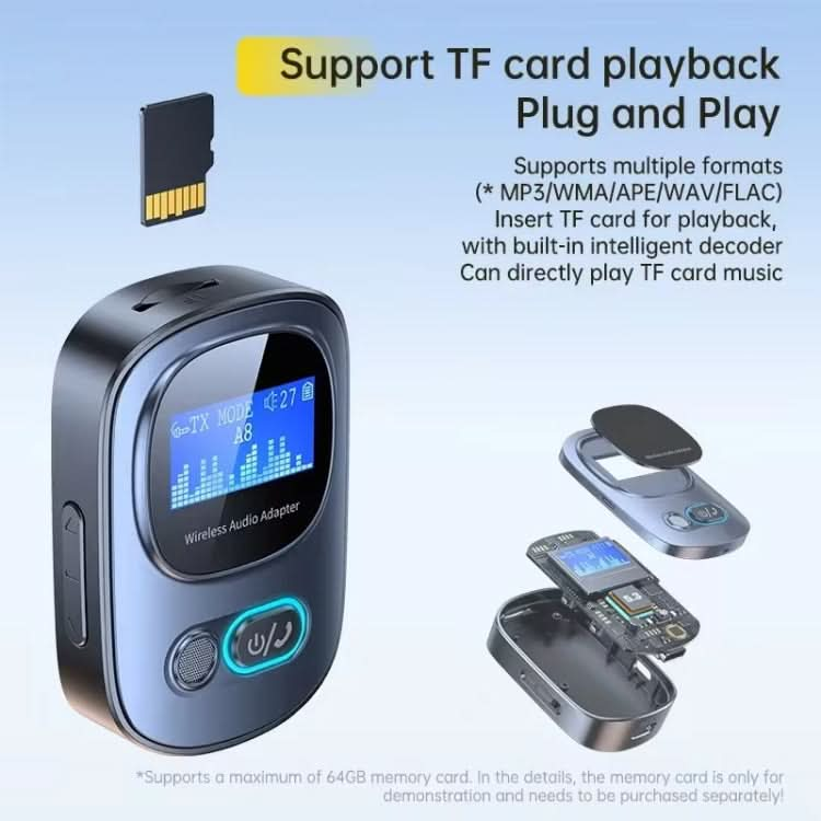 Bluetooth 5.3 Audio Adapter Receiver Transmitter MP3 Player Supports Wired Headset / TF Card