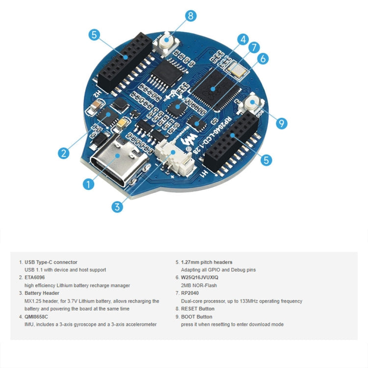 Waveshare 26369 1.28-Inch Round LCD Screen RP2040 MCU Board Reluova