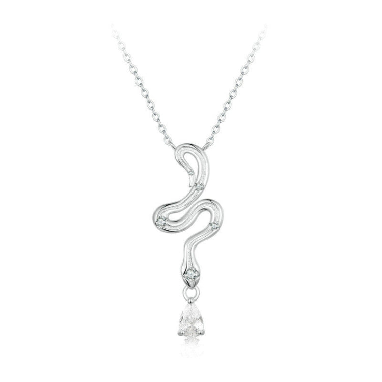 S925 Sterling Silver Platinum-plated Vintage Snake Drop Necklace