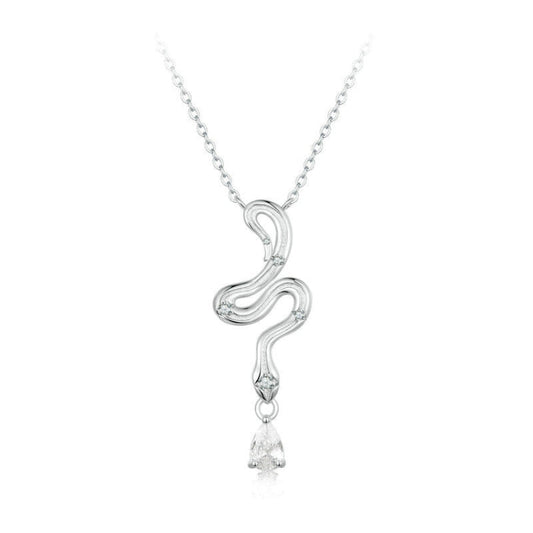 S925 Sterling Silver Platinum-plated Vintage Snake Drop Necklace My Store