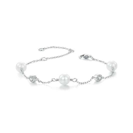 S925 Sterling Silver With White Moissanite Pearl Bracelet My Store