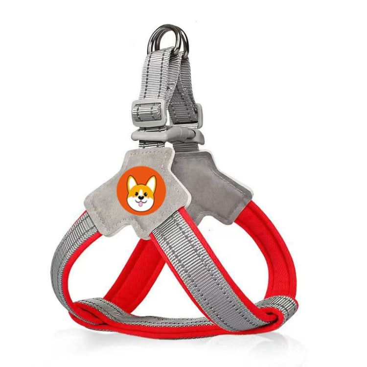 Saddle style red pet harness with reflective webbing and durable carabiner design for small dogs.