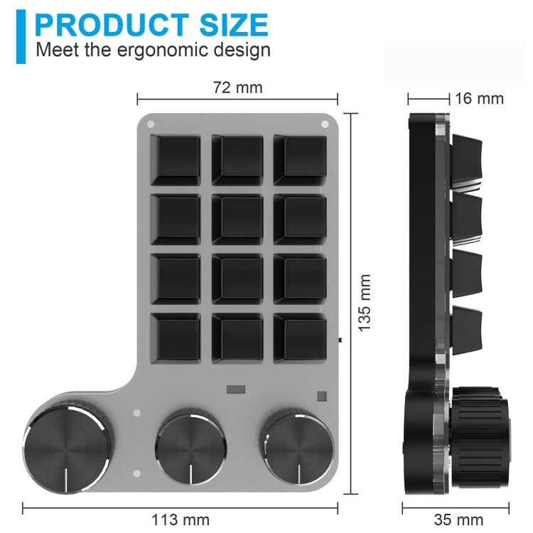 3 Knobs Wired 12 Keys Customized Drawing Programming Keypad With Volume Modulation