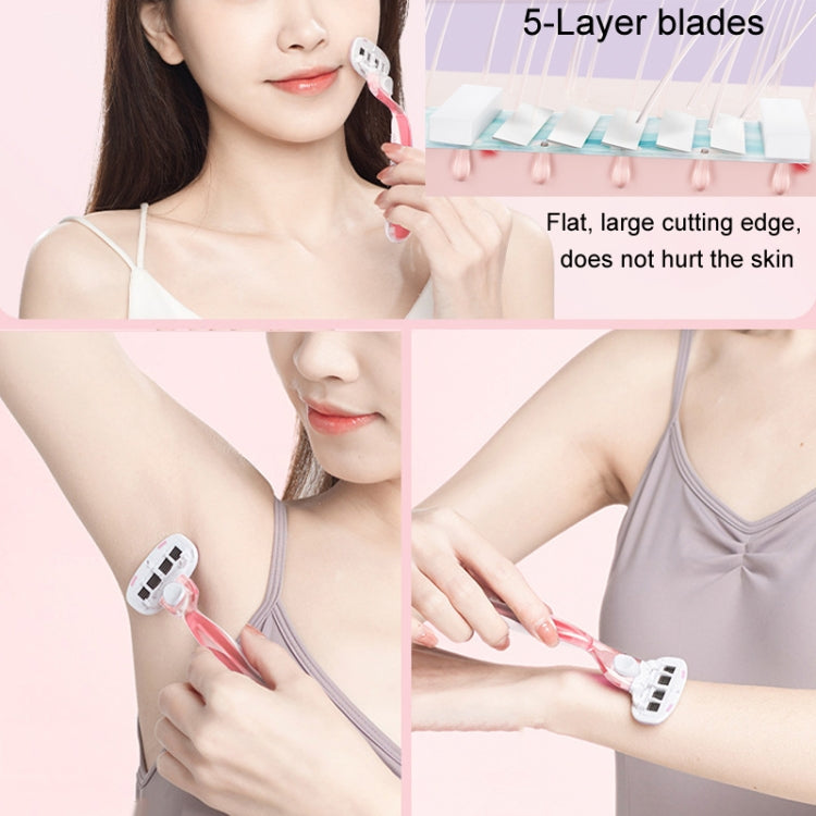 5-layer Blades Shaver Women Whole Body Leg Hair Shaving Armpit Hair Razor, Color: Long Handle Pink-Reluova