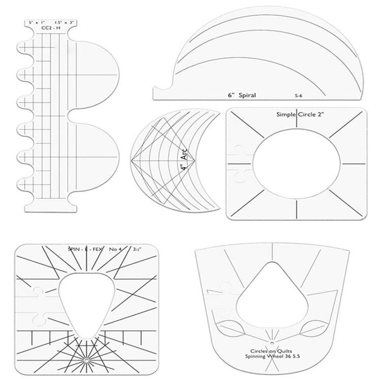 6 In 1 Quilting Templates Sewing Machine Ruler Transparent Acrylic Patchwork Ruler Tool My Store