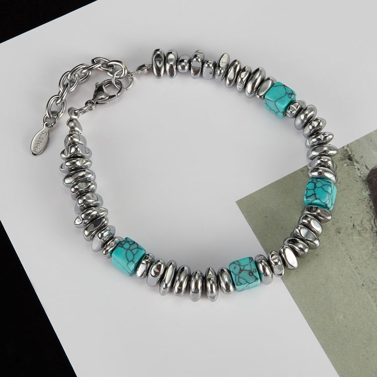 Stainless Steel Personalized Blue Turquoise Black Gallstone Bracelet My Store